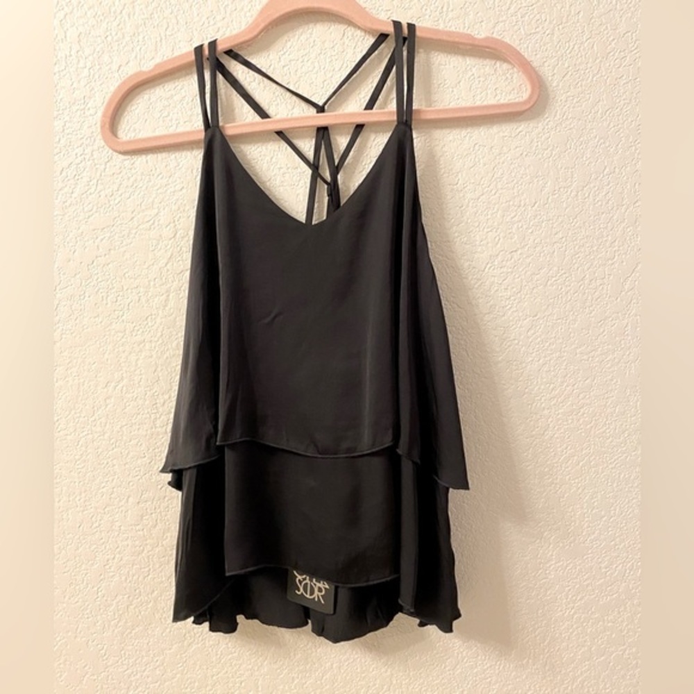 Chaser Black Satin Strappy Tank NWT